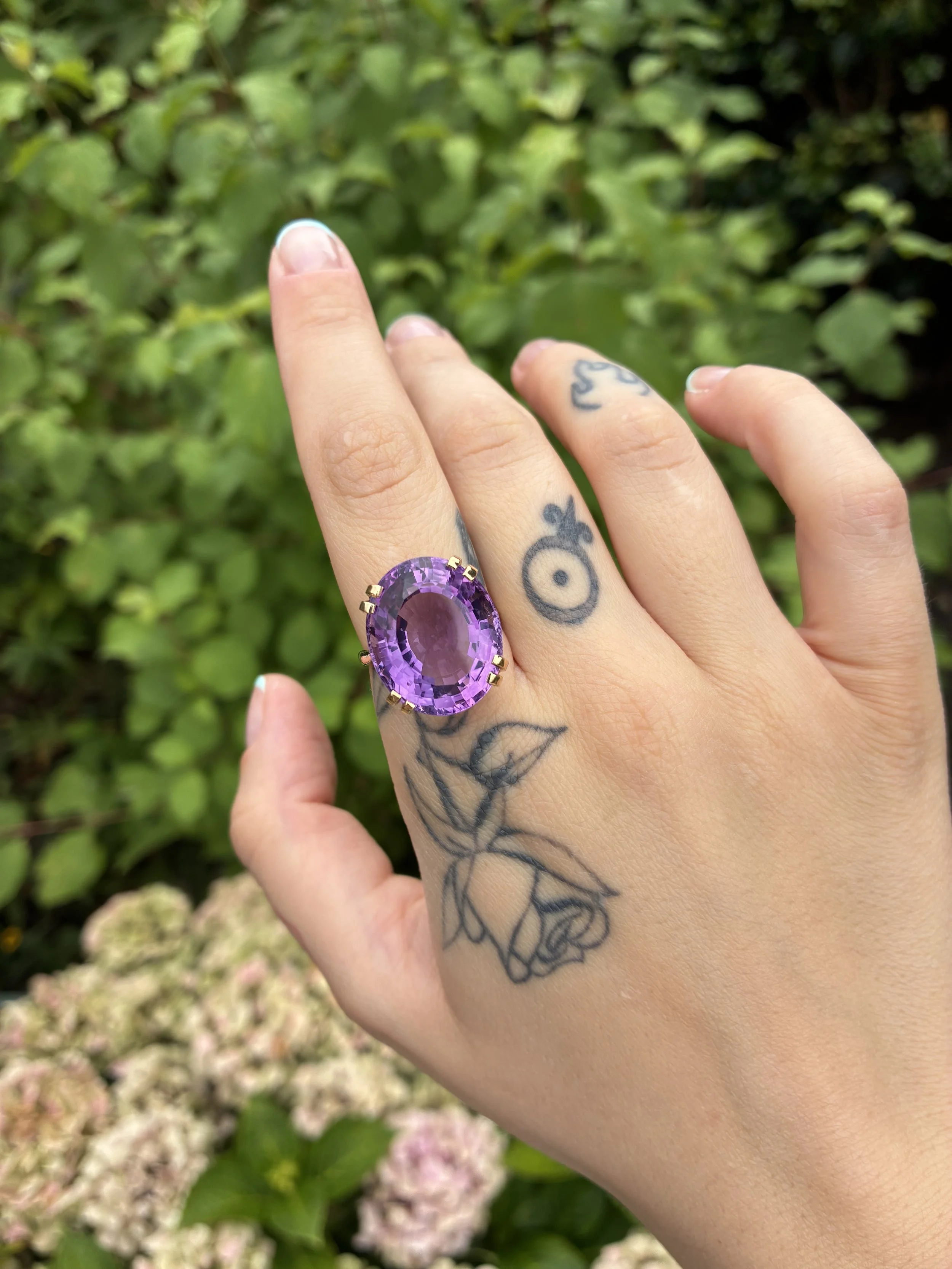 Amethyst Cocktail Ring on hand