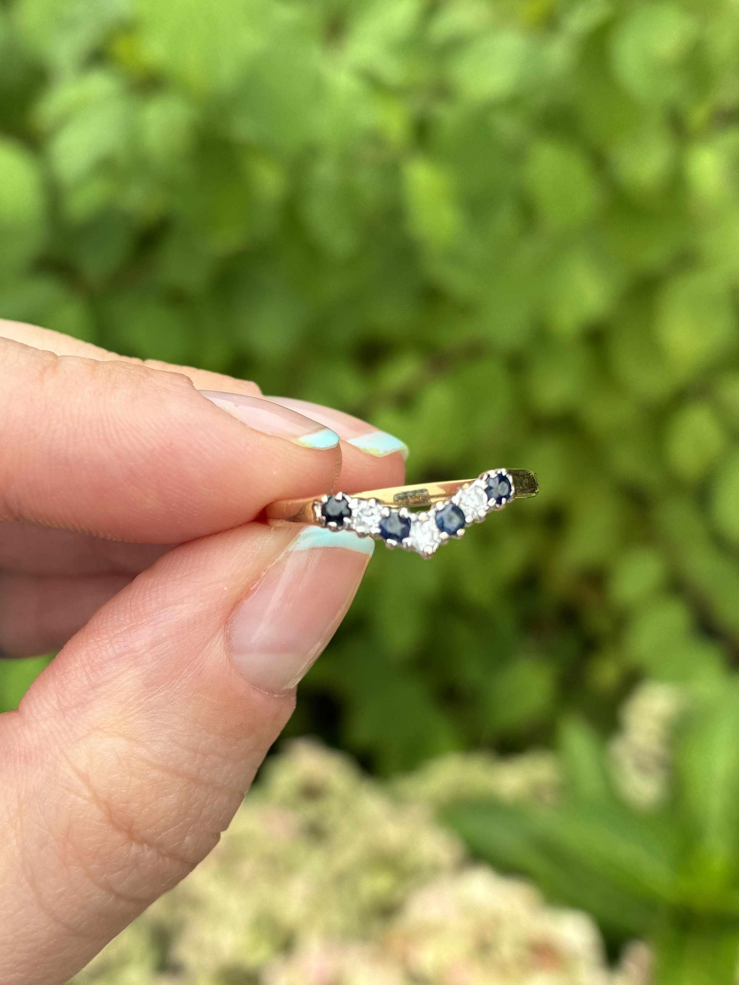 Half Wishbone Sapphire and Diamond Ring