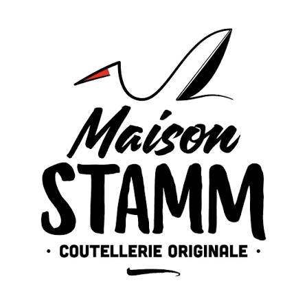 Logo de la Maison STAMM avec un couteau stylisé et le texte 'Maison STAMM COUTELLERIE ORIGINALE'.