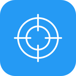 Target or crosshair icon on a blue background.