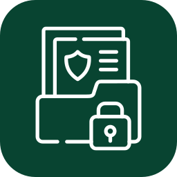Icons of a mobile device with a shield, a document, and a padlock indicating cybersecurity or data protection.