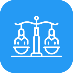 Icon of a balance scale with two bowls hanging on either side, representing justice.