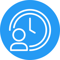 Person in front of a clock icon, representing time or schedule.