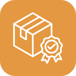 Icon of a box with a certification ribbon, representing quality or approval