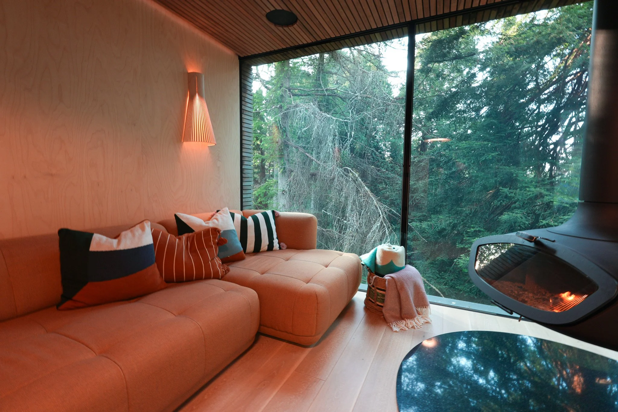 An image of the lving area inside looking glass lodge
