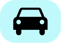 Icon of a car on a light blue background.