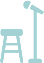 Simple drawing of a stool and a microphone on a stand