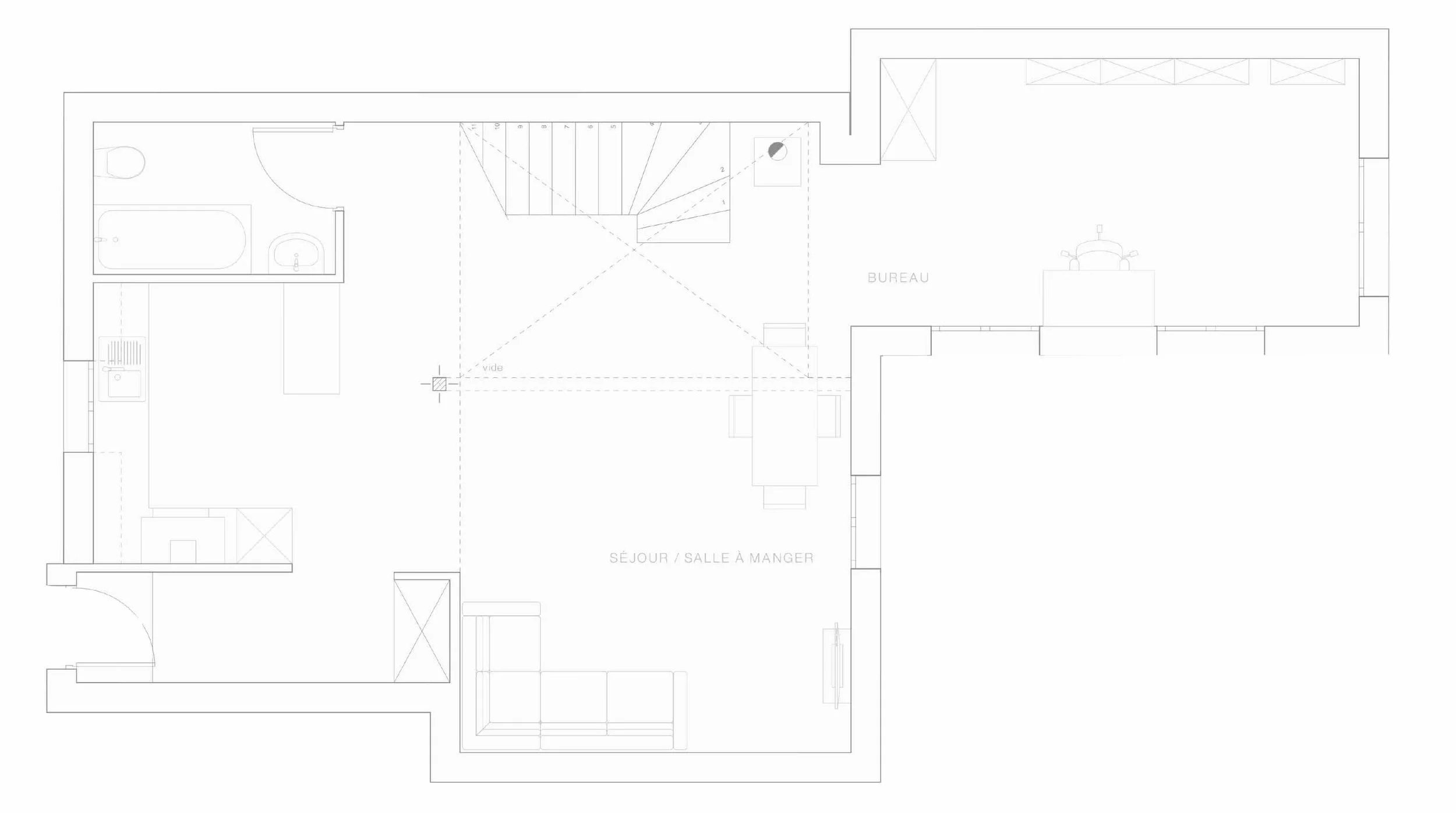 Plan de l’existant de l’appartement Bottens avant réorganisation des espaces