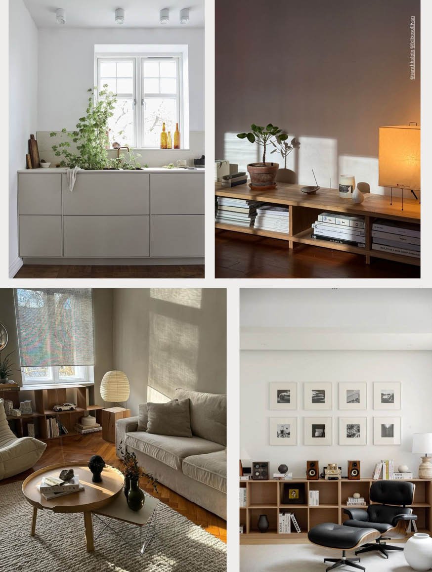 Planche d’ambiance de l’appartement Bottens aux tons naturels, chaleureux et lumineux
