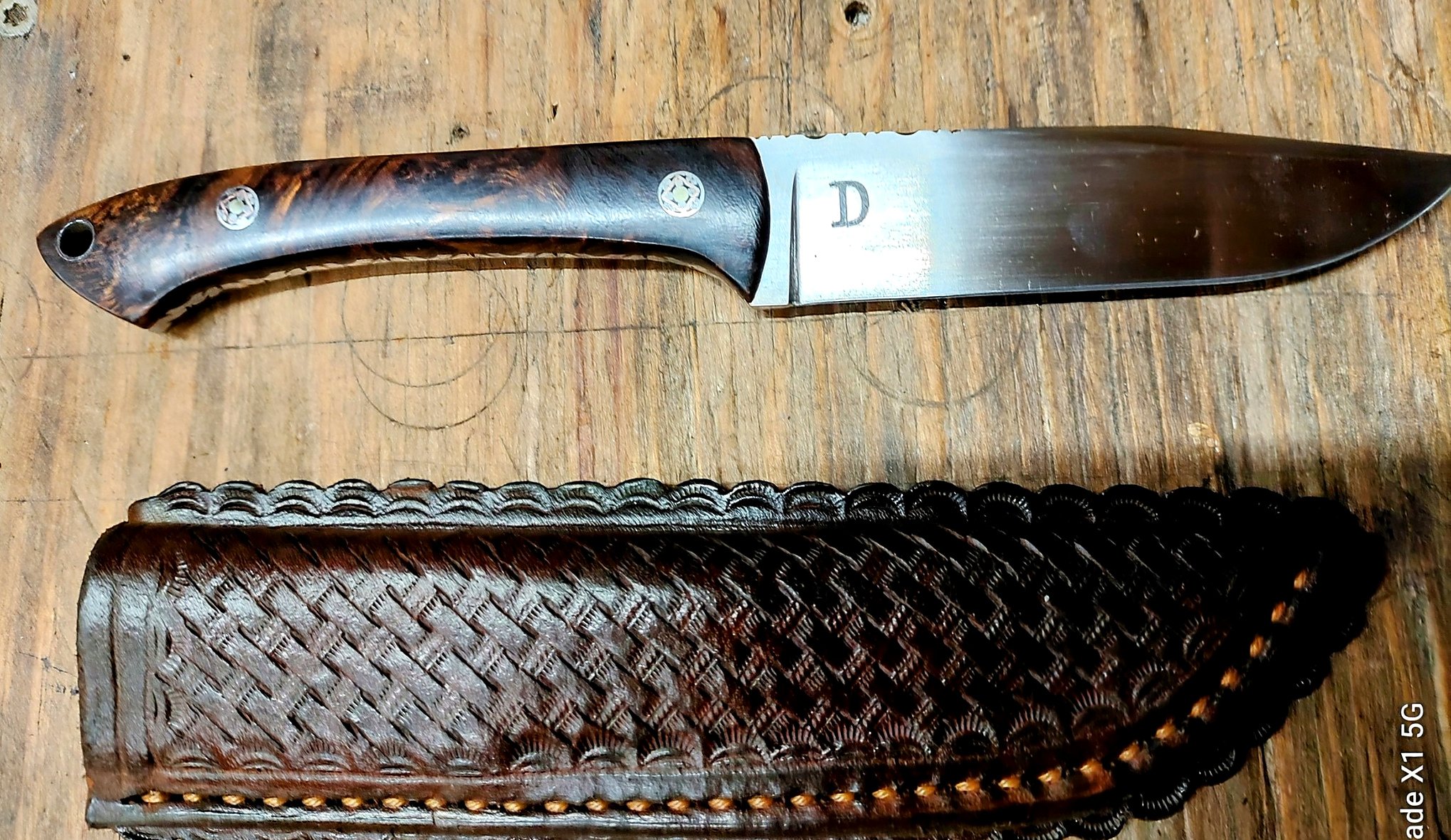 Desert Ironwood Fixed Blade & Basketweave Leather Sheath
