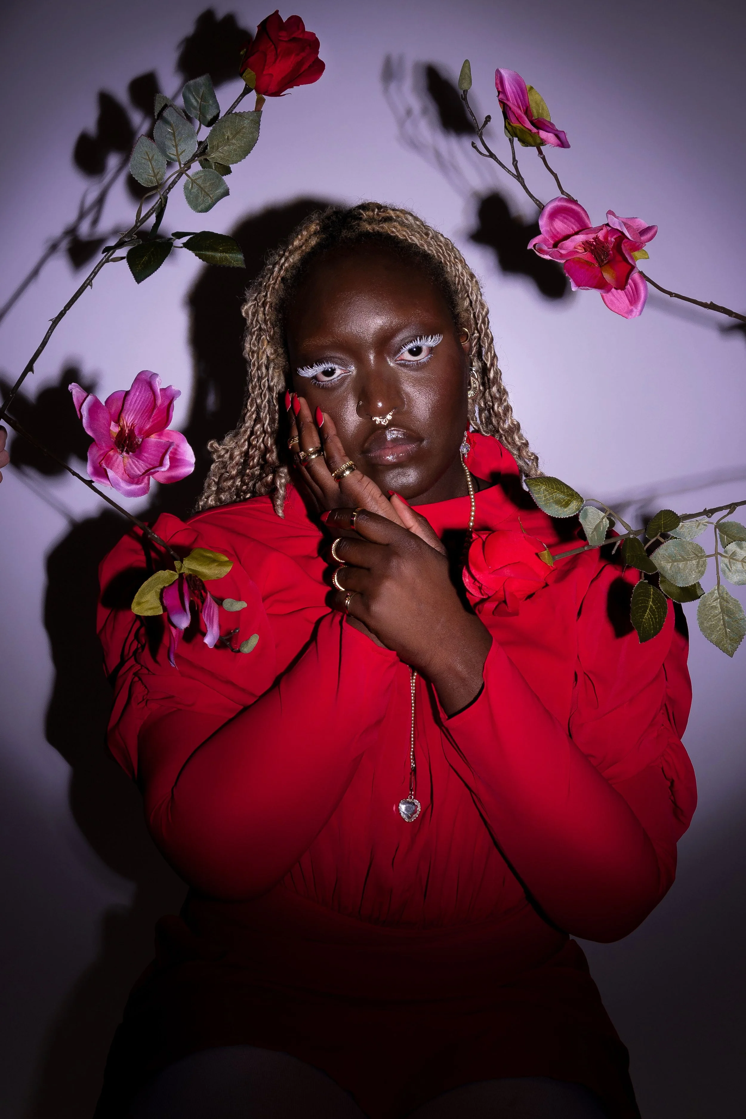 Self-love Valentines Editorial for Nikon Europe. skin focused makeup with creative white eyelash expression.