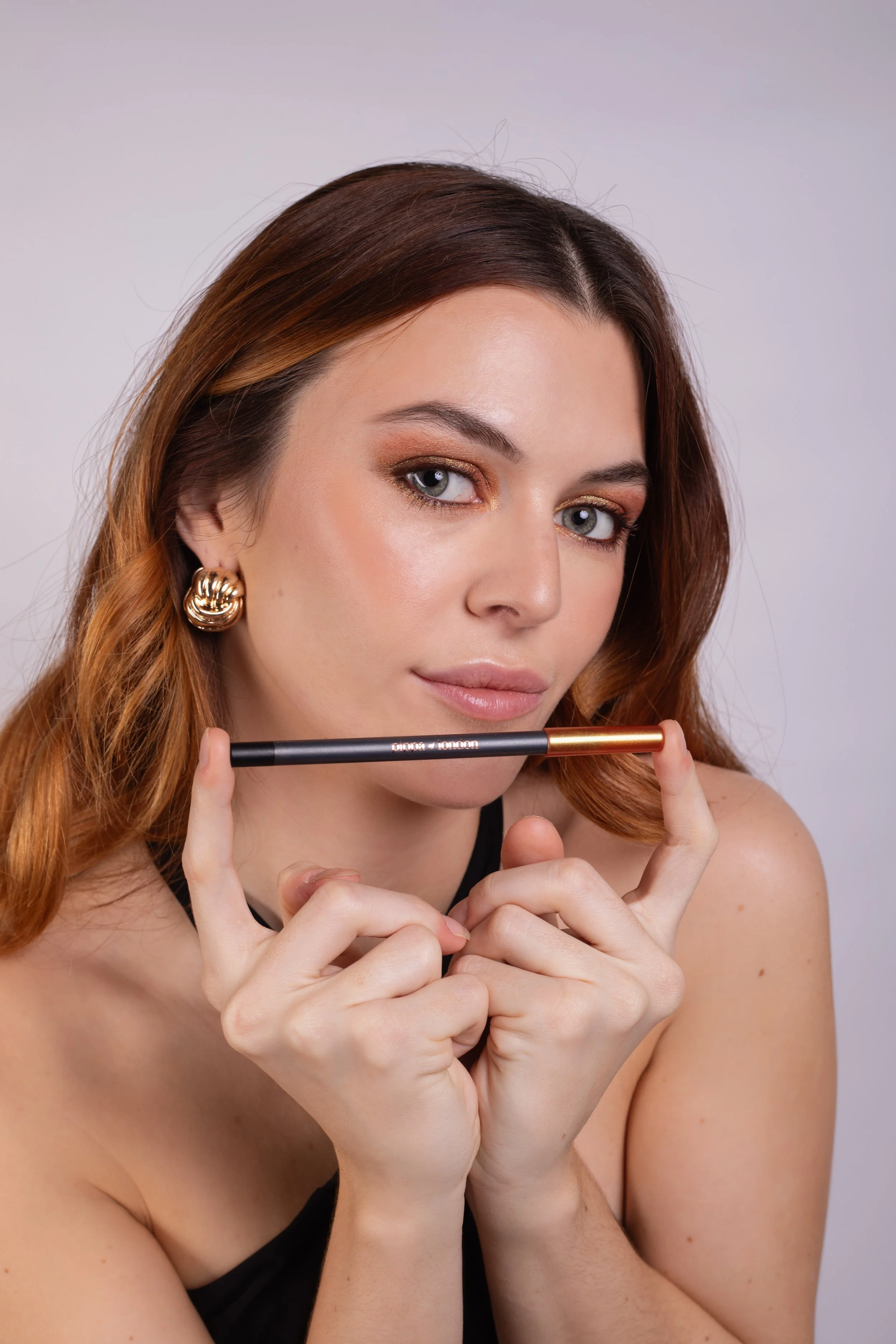 Pippa of London beauty Campaign. Beauty makeup by Kinga featuring eye pencil look, clean skin and soft finish. Perfect for beauty campaigns and modern commercial work.