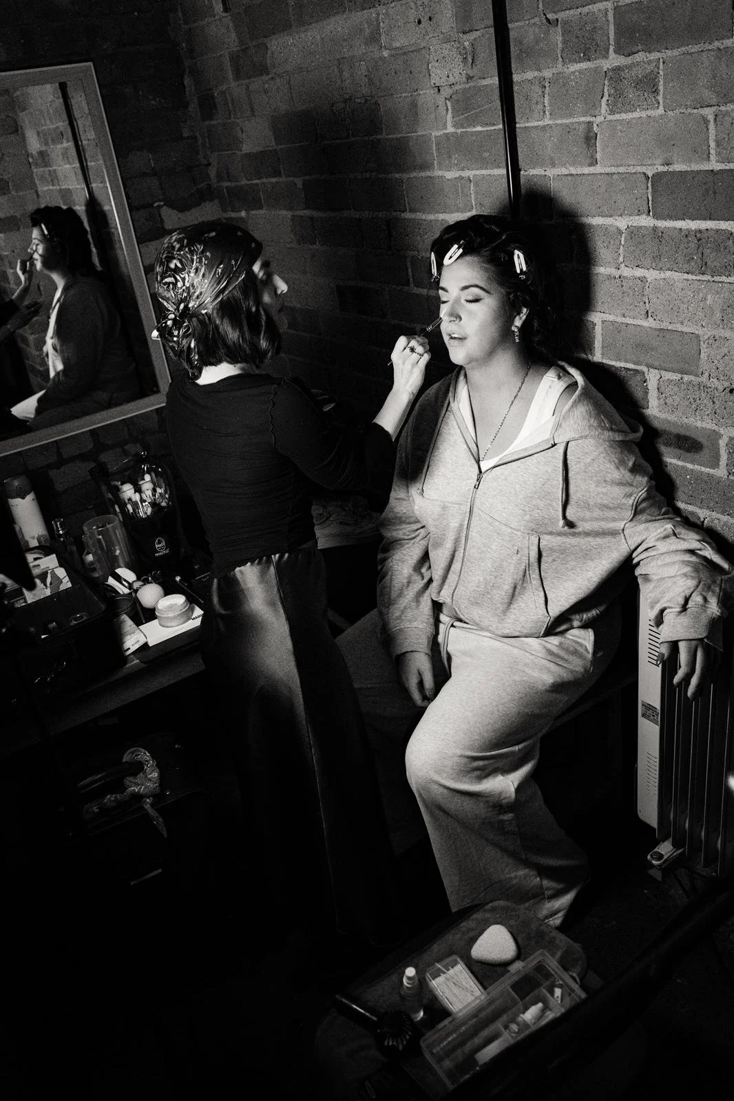 Sophie Saint Performance in Headroom House in Leeds, May 2026. Behind the scenes makeup application by Kinga performance, featuring refined skin work and professional on‑set artistry