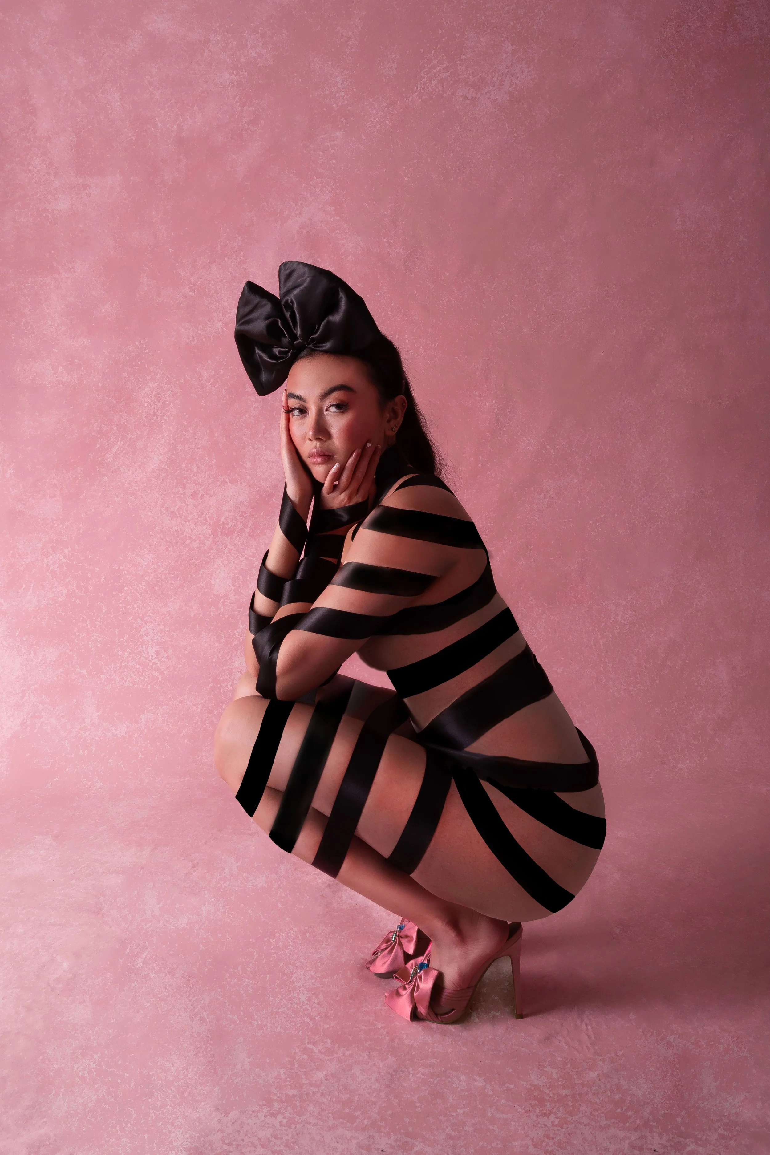Bow editorial. Radiant, skin‑focused makeup with soft blush tones and delicate detailing. Editorial beauty by Kinga, celebrating inclusive, expressive artistry.