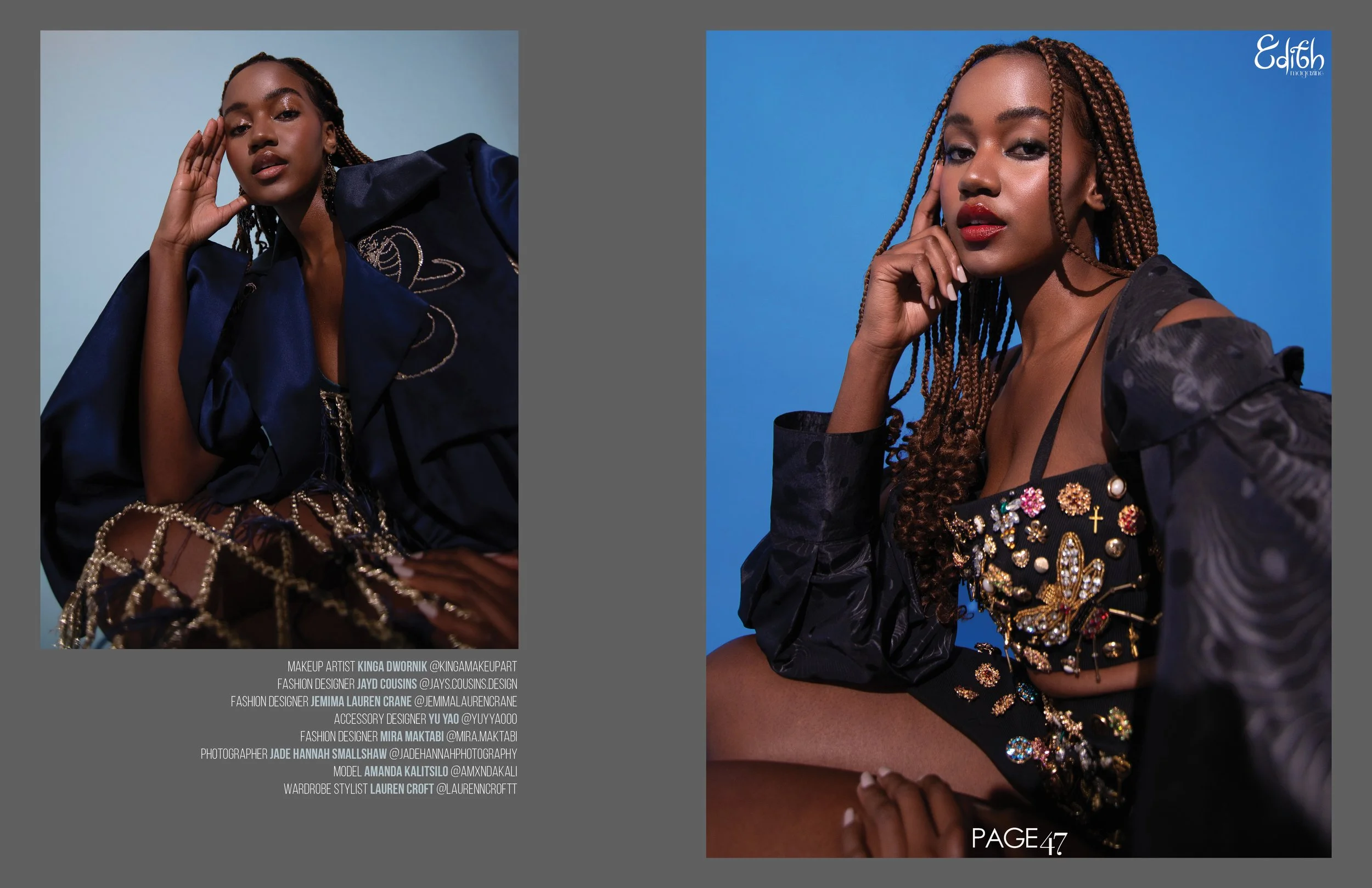 BLUE editorial for Edith Magazine. Clean, refined makeup with smokey eye look. Editorial beauty by Kinga, specialising in timeless, inclusive looks