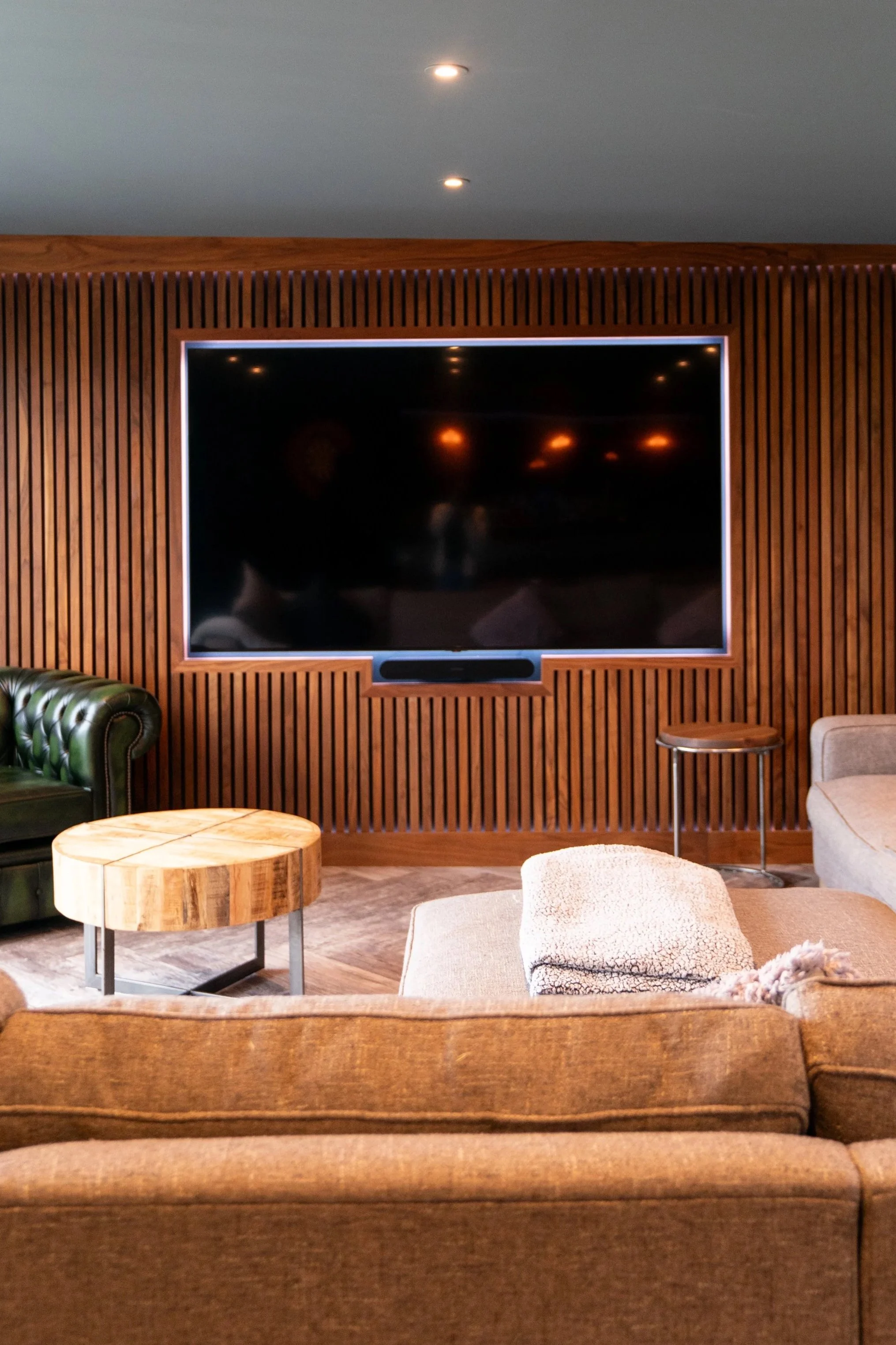 Media wall carpentry project. Bespoke woodwork to create luxury space at home