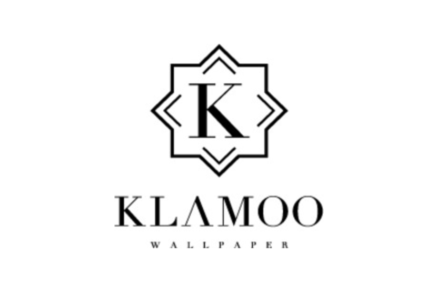 Logo bianco e nero con un disegno stilizzato di un fiore e le lettere 'K' al centro, con la scritta 'KLAMOO WALLPAPER' sotto.