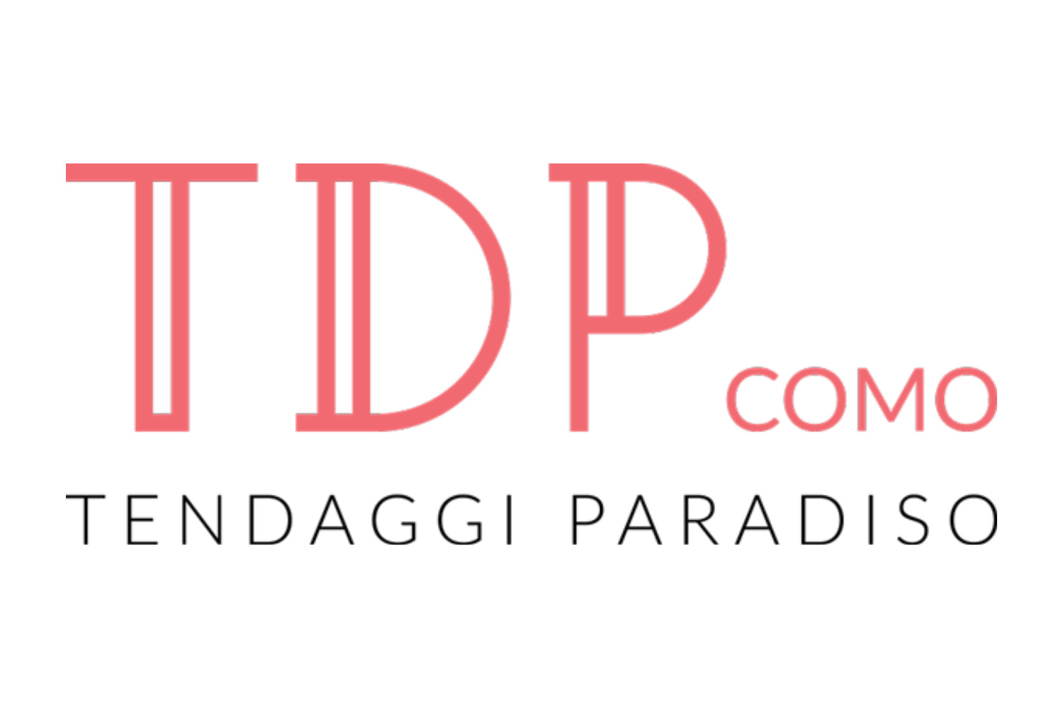 Logo con testo rosa e nero su sfondo bianco che dice 'TDP come Tendaggi Paradiso'.