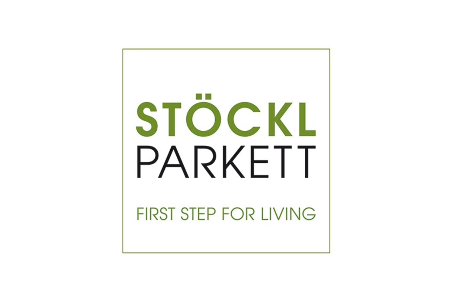 Copertina di un libro con il titolo 'Stockholm Parkett' e il sottotitolo 'First Step for Living', su uno sfondo bianco con testo verde e nero.