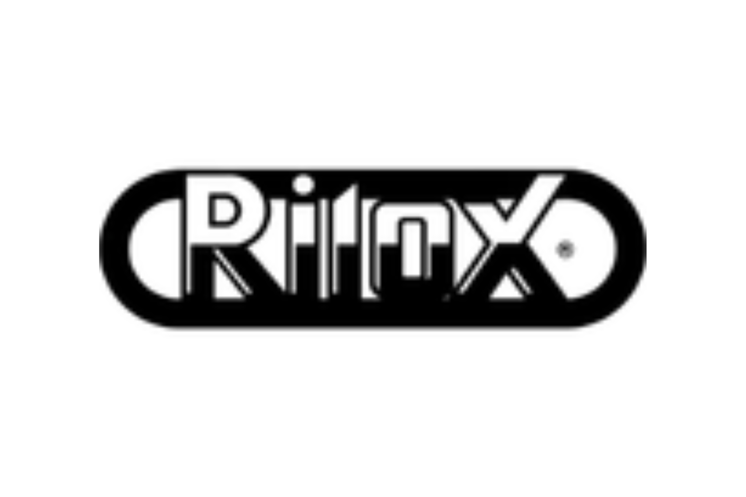 Logo in bianco e nero con il testo 'RITOX' stilizzato all'interno di una forma ovale allungata.