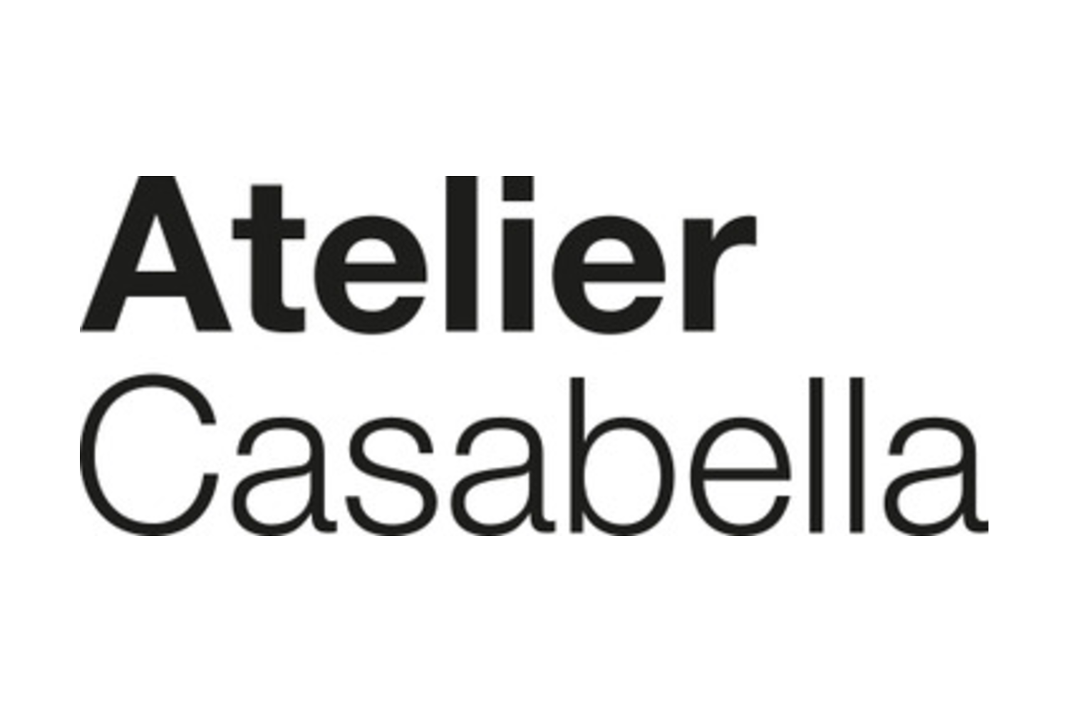 Logo con la scritta 'Atelier Casabella' in nero su sfondo bianco.
