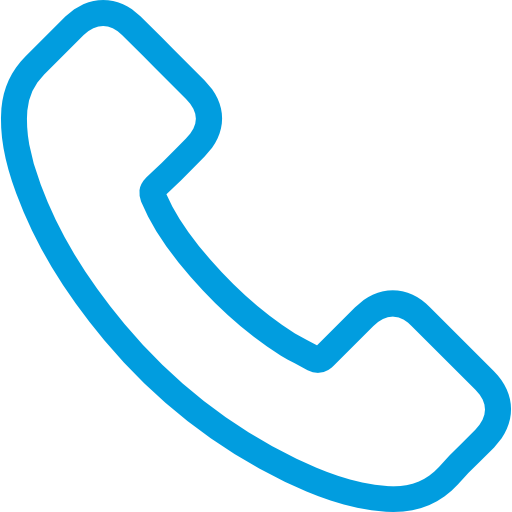 Icona di un telefono di forma classica con contorno blu su sfondo nero.