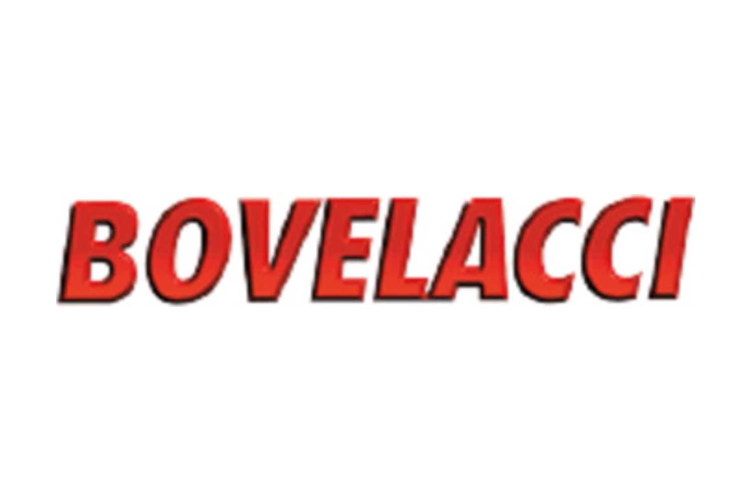 Logo con testo rosso 3D che dice 'BOVELACCI' su sfondo bianco.