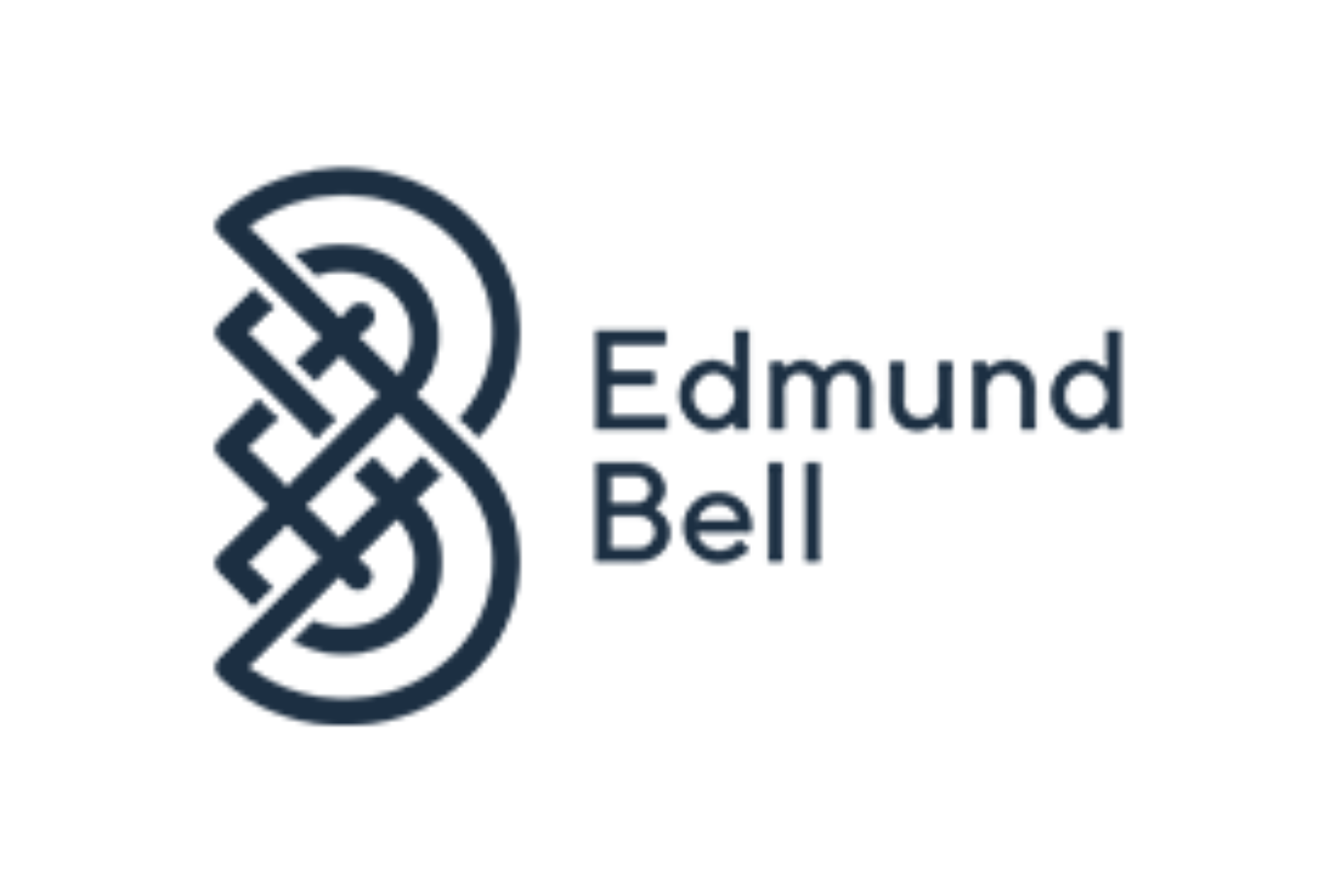Logo blu con motivi intrecciati accanto al testo 'Edmund Bell' in nero.