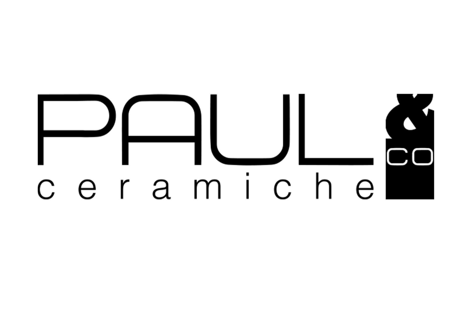 Logo di PAUL ceramiche, con il nome in caratteri neri e un'icona stilizzata di un telefono in nero a destra.