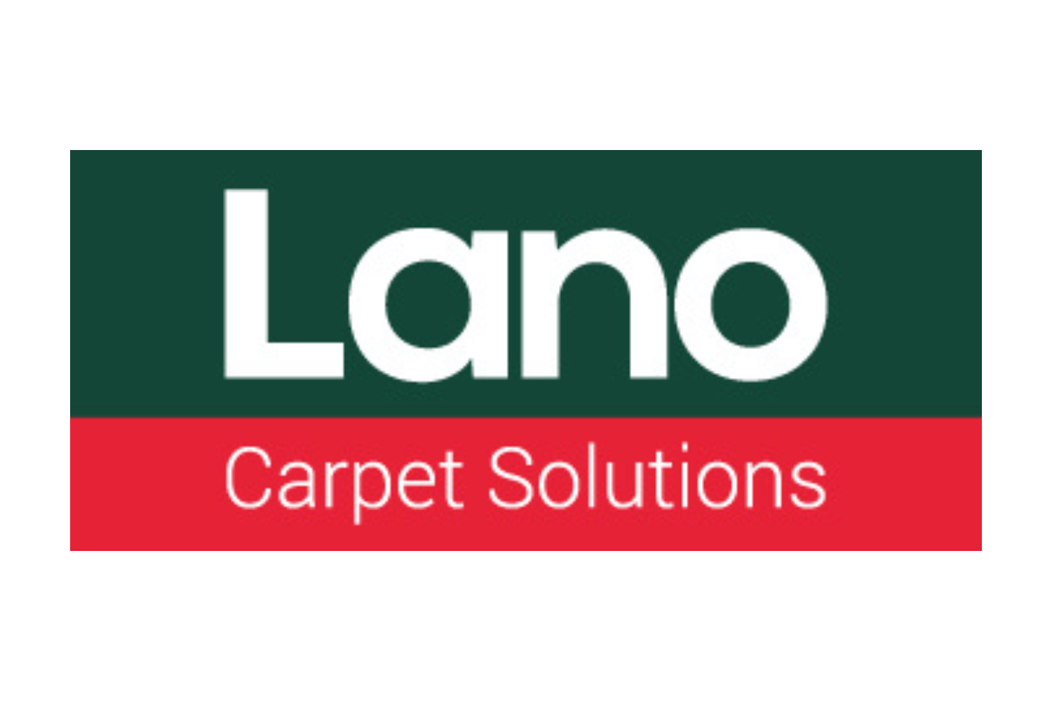 Logo di Lano Carpet Solutions con sfondo verde e rosso, con testo bianco e rosso.
