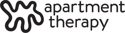 Logo with a stylized flower and the words 'apartment therapy'