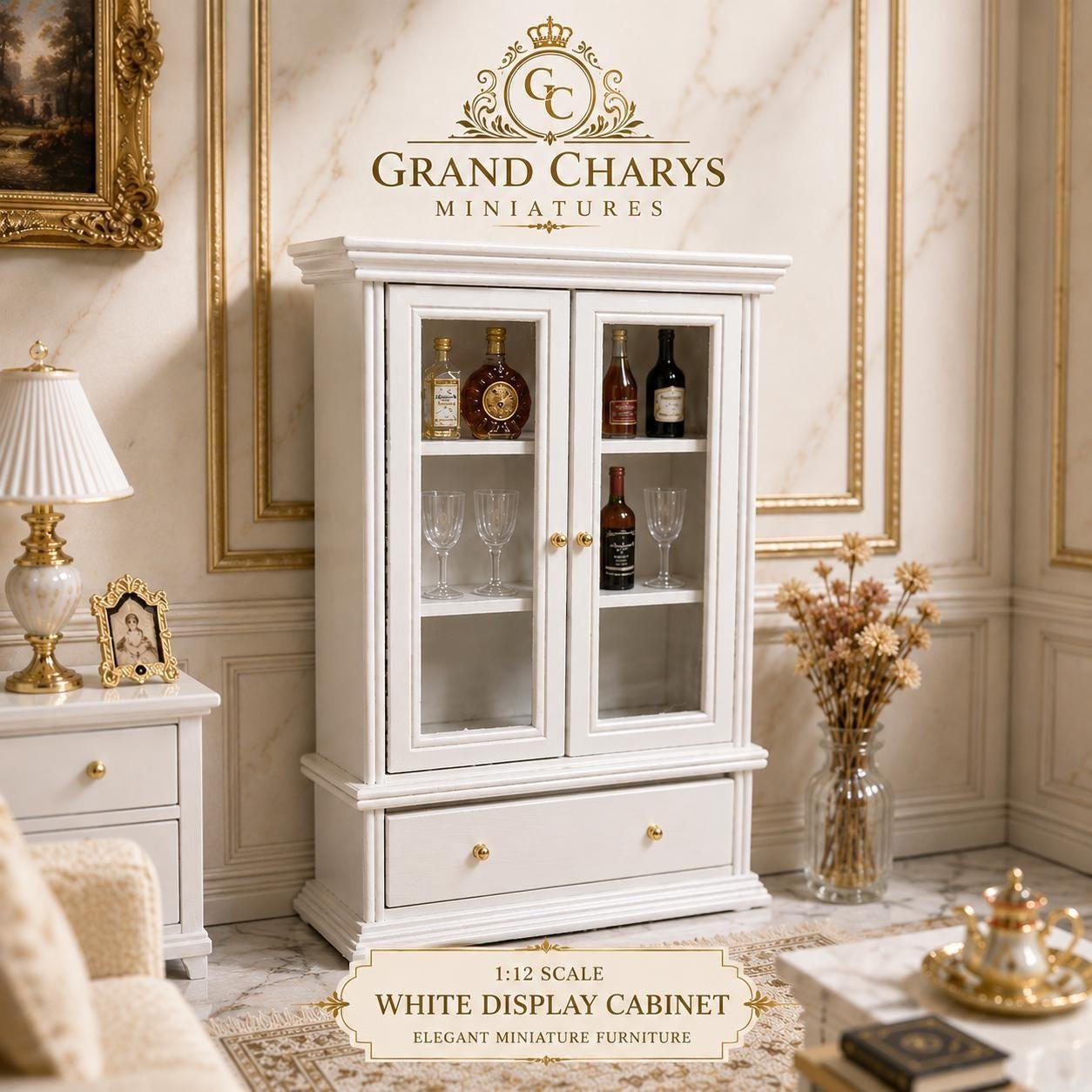White wooden display cabinet 12 scale