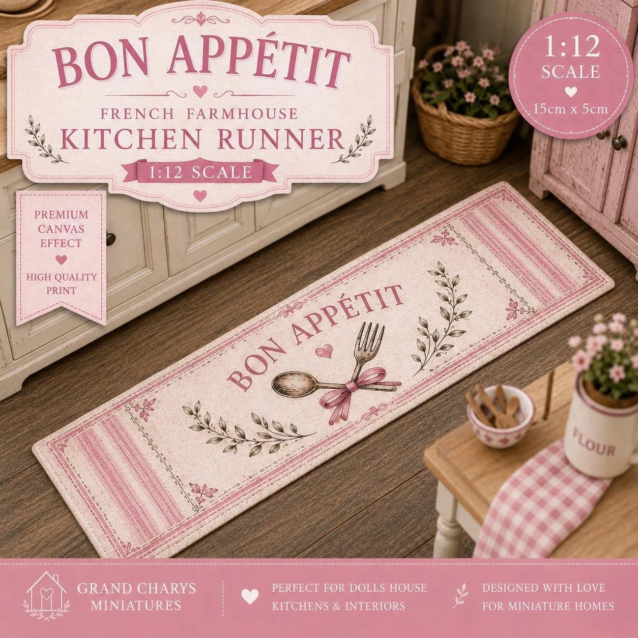 1:12 Scale French Farmhouse Kitchen Runner | Bon Appétit Miniature Mat