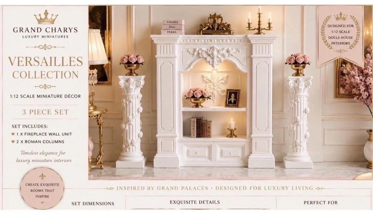 Versailles Fireplace Roman Columns Set | 1:12 Scale Miniature Decor