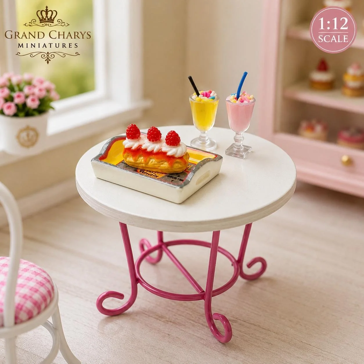 1:12 Scale Miniature Café Table Set | Dessert, Milkshakes, Bakery Furniture