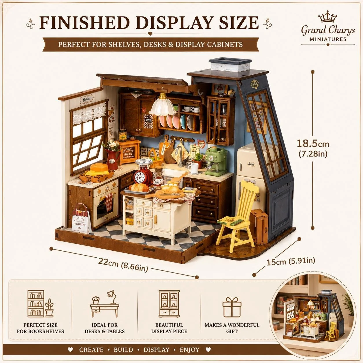 Rolife DIY Miniature Bakery Kitchen House Kit | Wooden Craft Display Model with LED