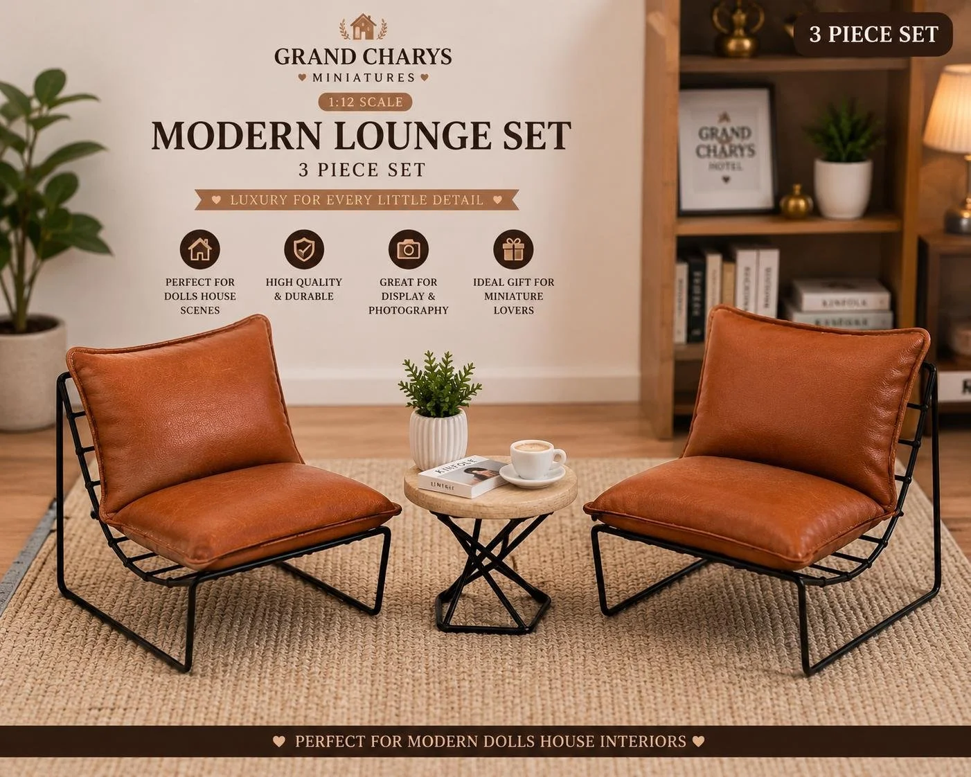 Grand Charys Modern Lounge Set 3 Piece Set 1:12 Scale Dolls House Furniture