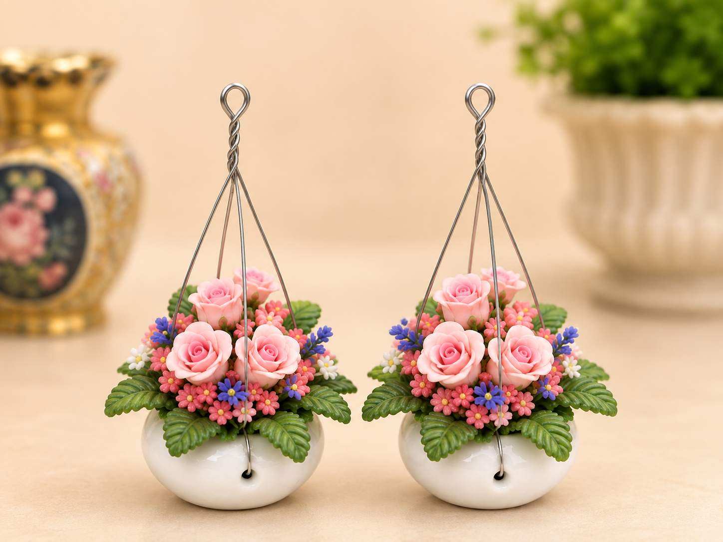 Pair of ceramic hanging baskets