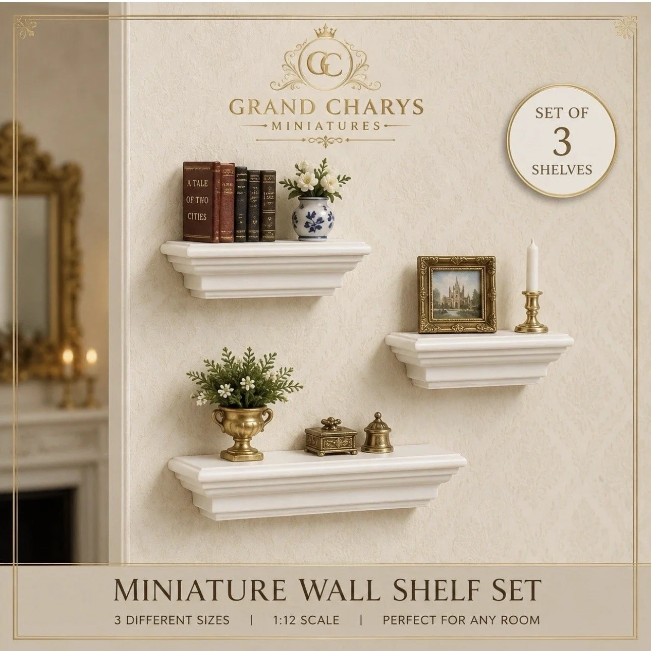 1:12 Scale Miniature Decorative Wall  Set of 3 shelves