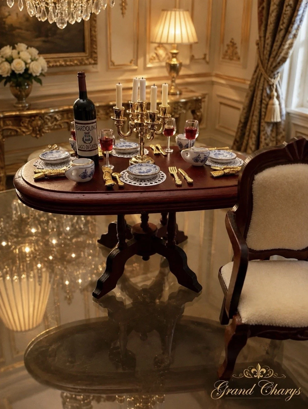 Luxury 1:12 Dollhouse Dining Suite| 2 Carver Chairs, 2 Side Chairs & Accessories