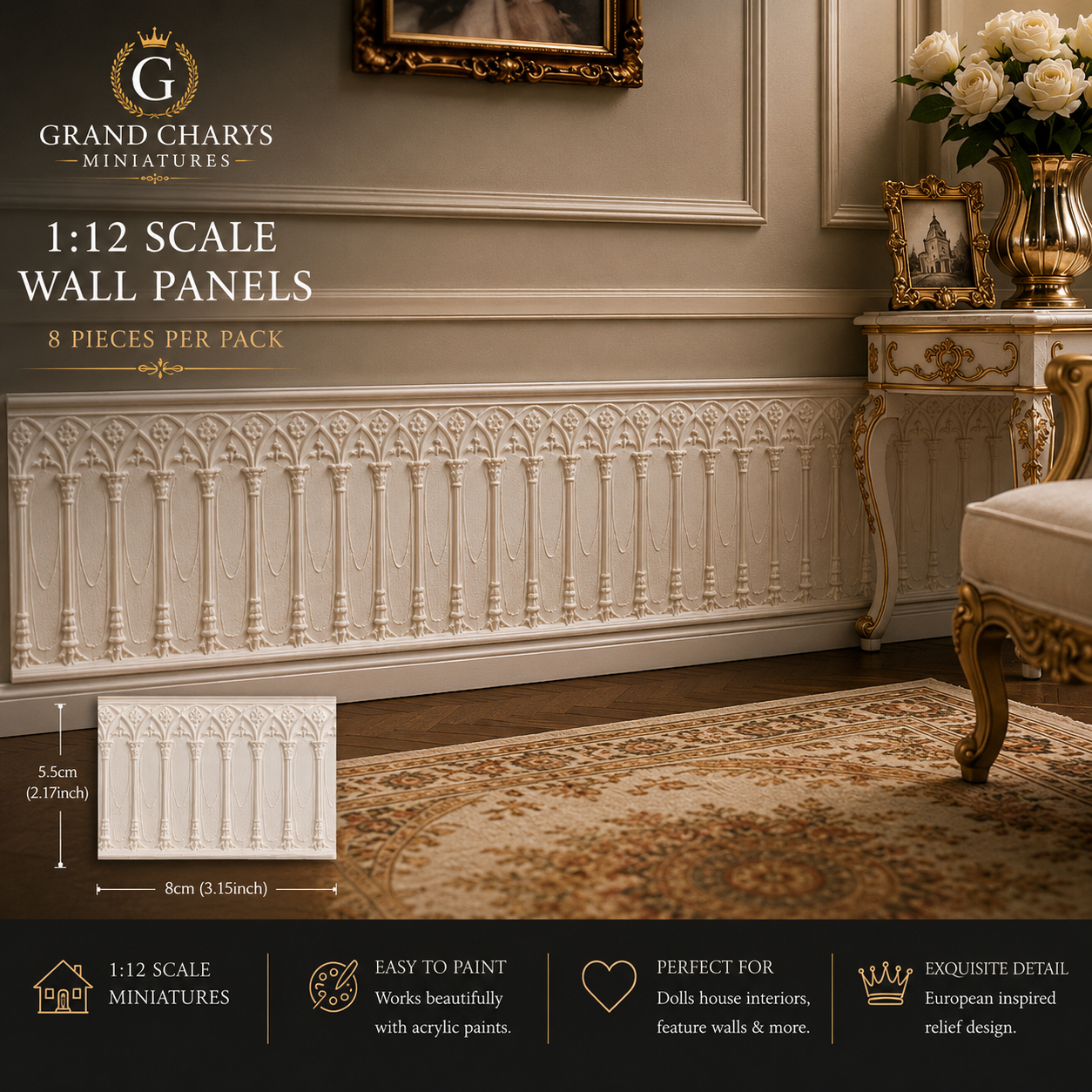 1:12 Luxury Wall Panel Set x8