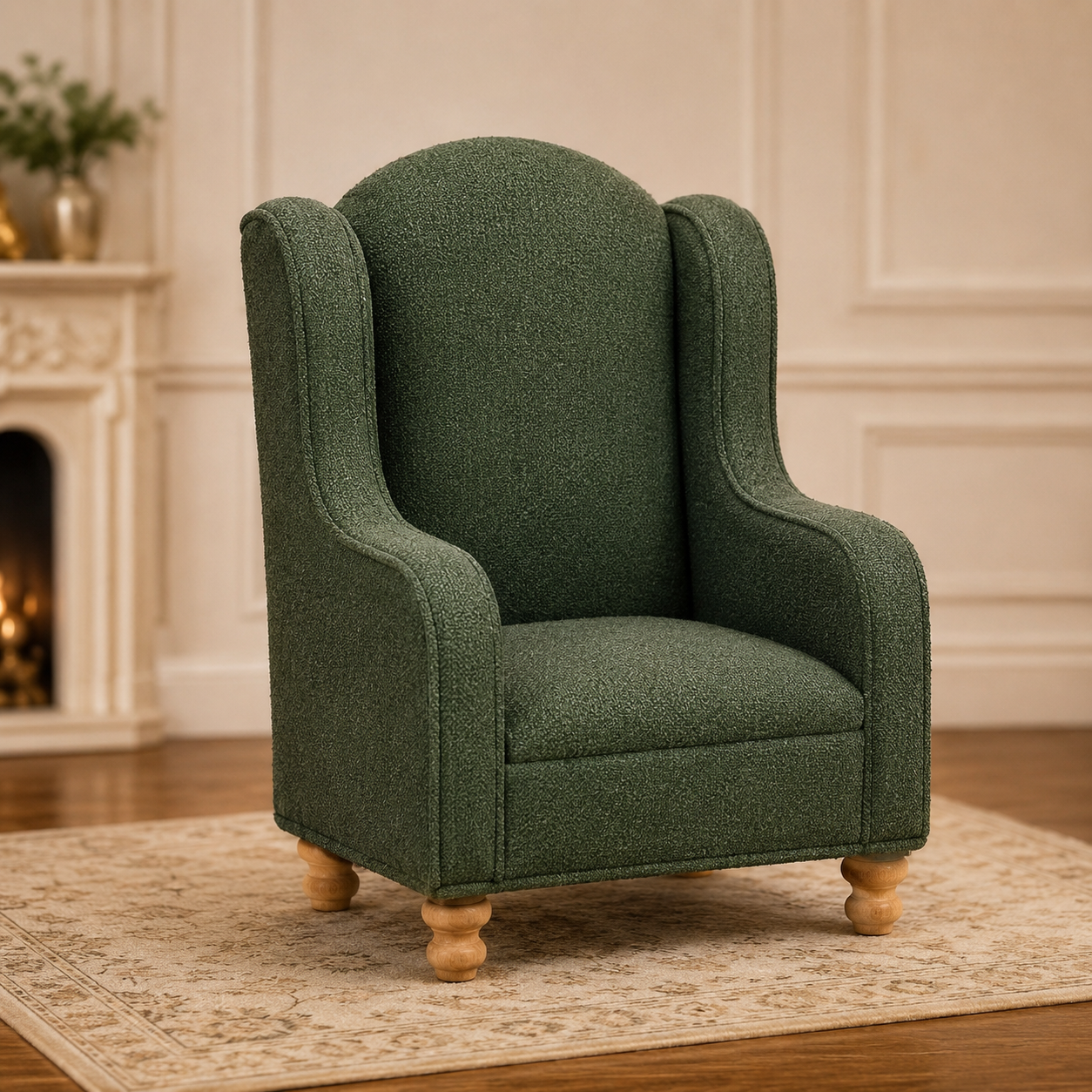 1:12 Scale Green Wingback Armchair – Luxury Dolls House Miniature Furniture