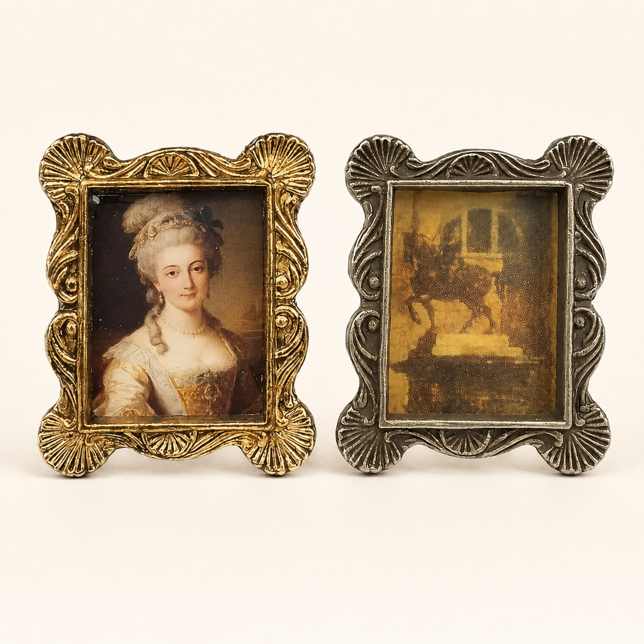 Set of 2 Vintage Miniature Standing Picture Frames – 1:12 Scale Dollhouse Décor