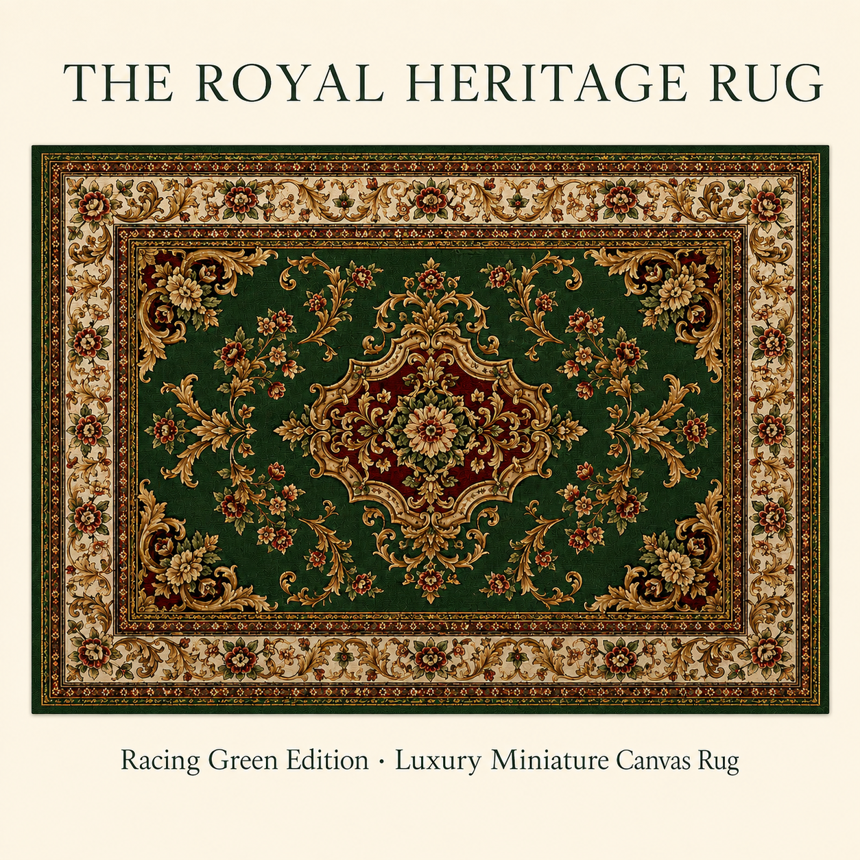Royal Heritage Racing Green Miniature Canvas Rug – Classic 1:12 Dolls House Carpet