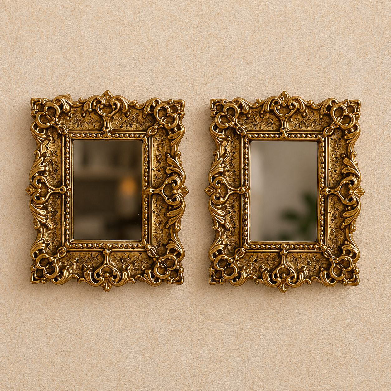 Set of 2 Ornate Gold Dollhouse Wall Mirrors – 1:12 Scale Miniature Décor