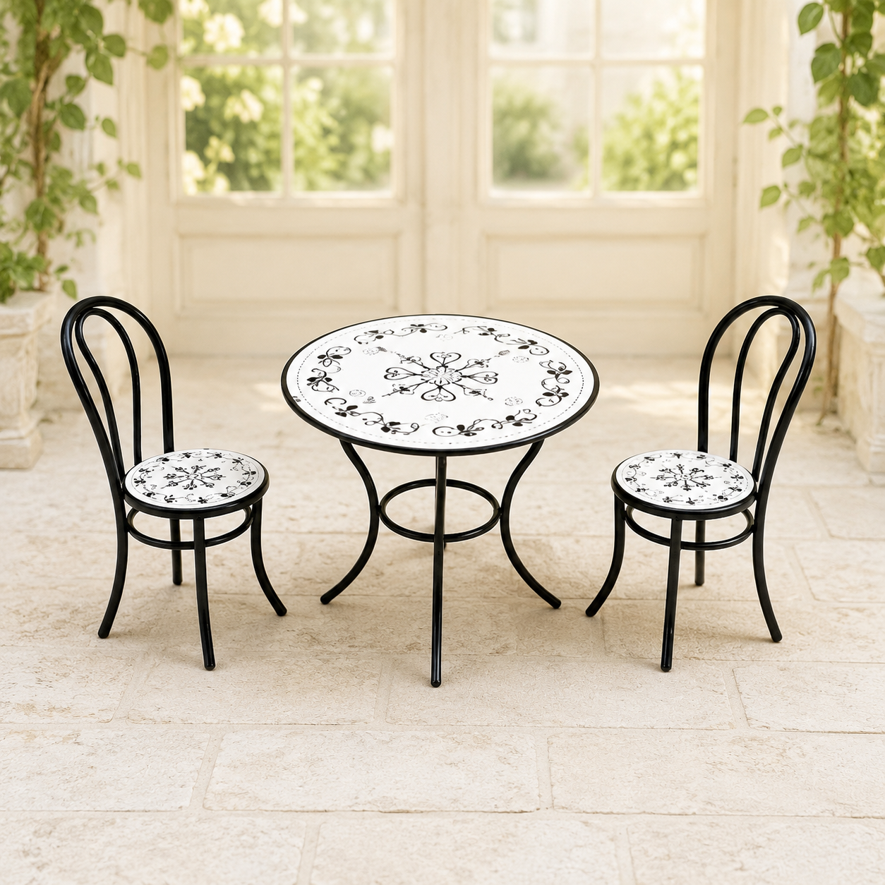 1:12 Scale Black Cast Iron Bistro Table & 2 Chairs – Miniature Dolls House Garden Set (Copy)