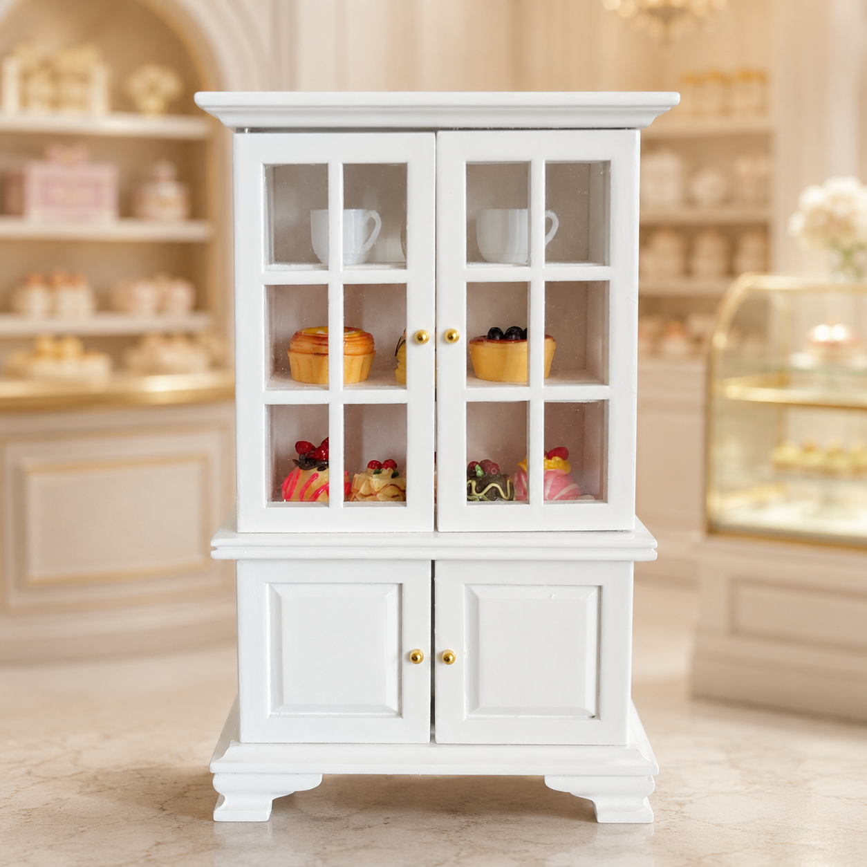 Fully Stocked Miniature Bakery Display Cabinet with Cakes & Drinks