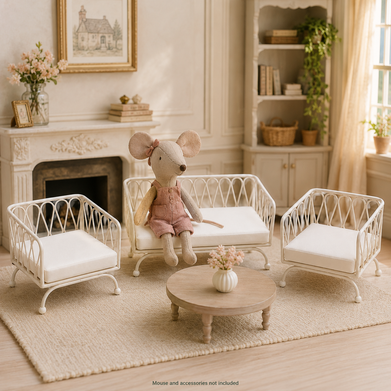 1:12 Classic White 3-Piece Sofa Set – Miniature Dollhouse Furniture Suitable for Maileg-Style Mice