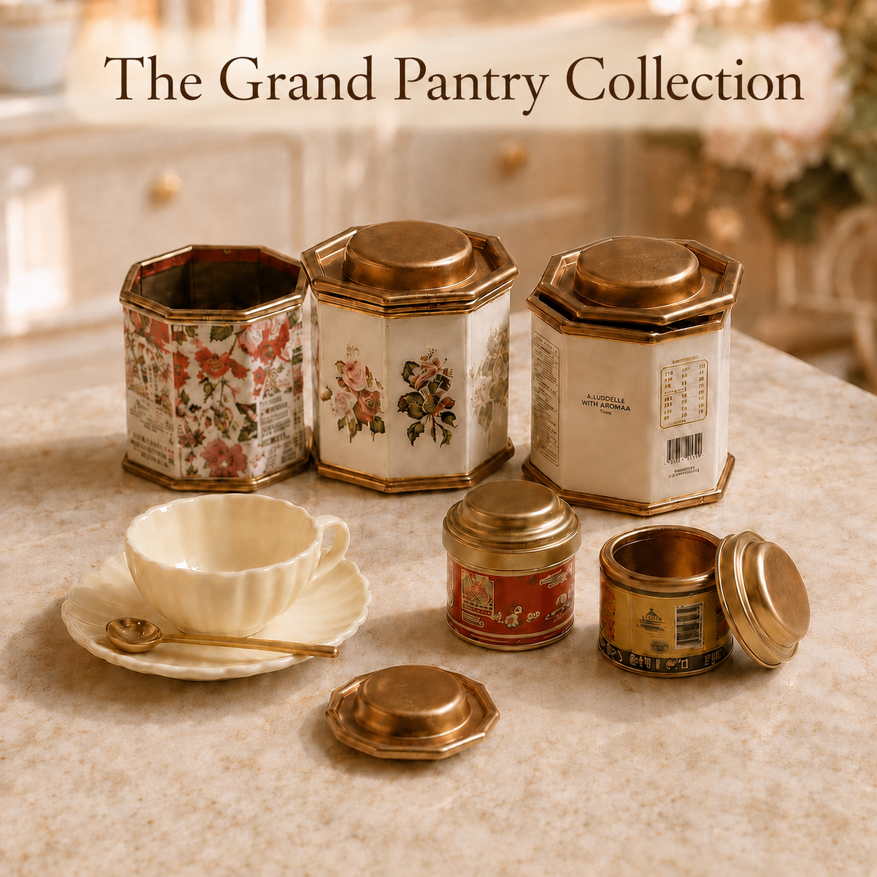 The Grand Pantry Collection – 1:12 Scale 13-Piece Miniature Tea & Storage Tin Set