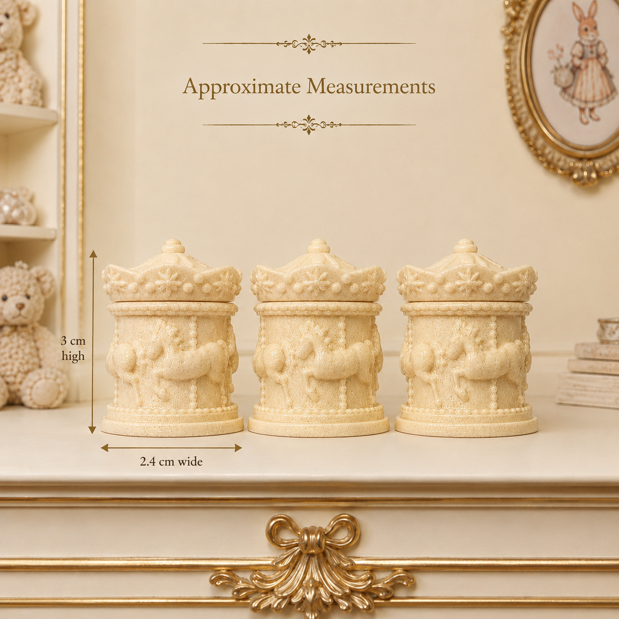 Set of 3 Ivory Carousel Horse Storage Jars – 1:12 Dollshouse Miniatures